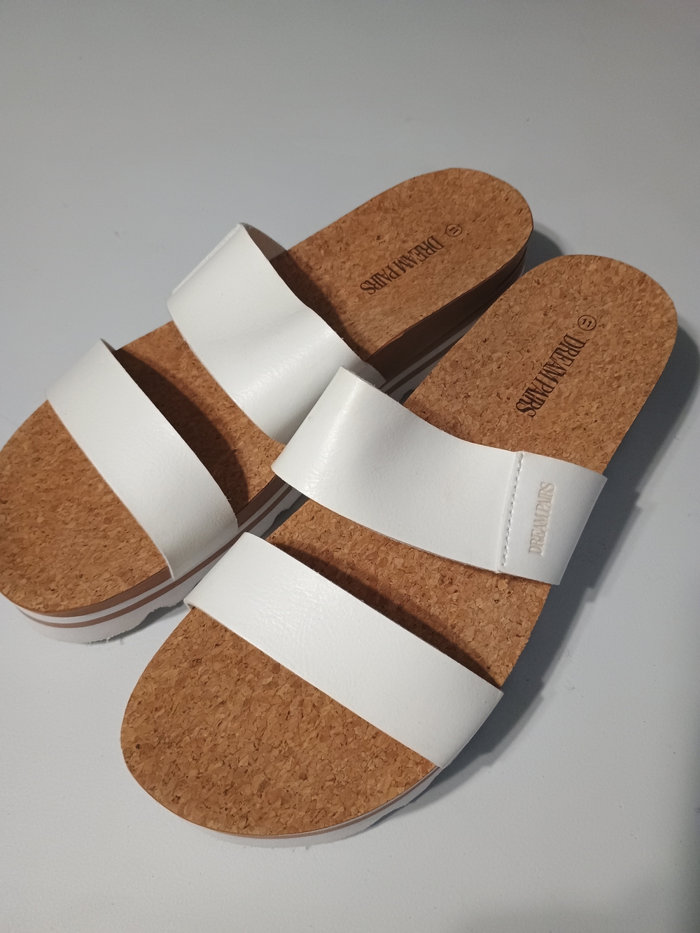 Dream Pairs White Double Strap Cork Slide Sandals Size 11